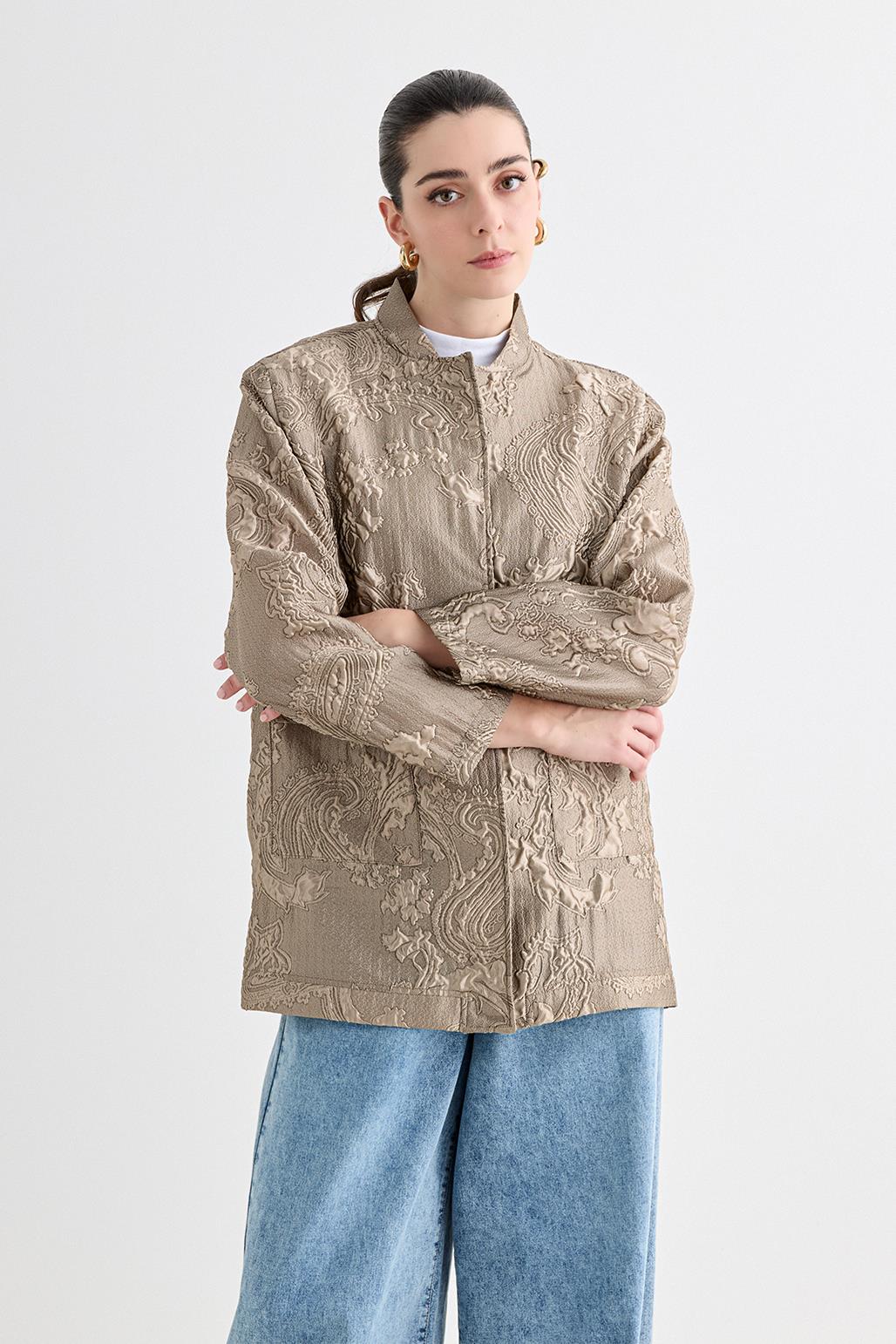 Sonia Jacquard Bomber Jacket Beige