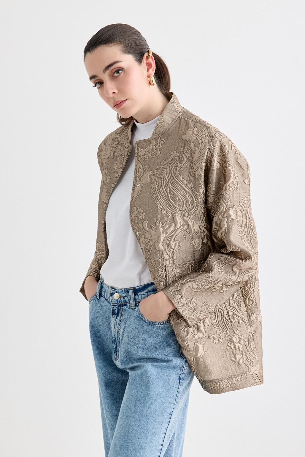 Sonia Jacquard Bomber Jacket Beige