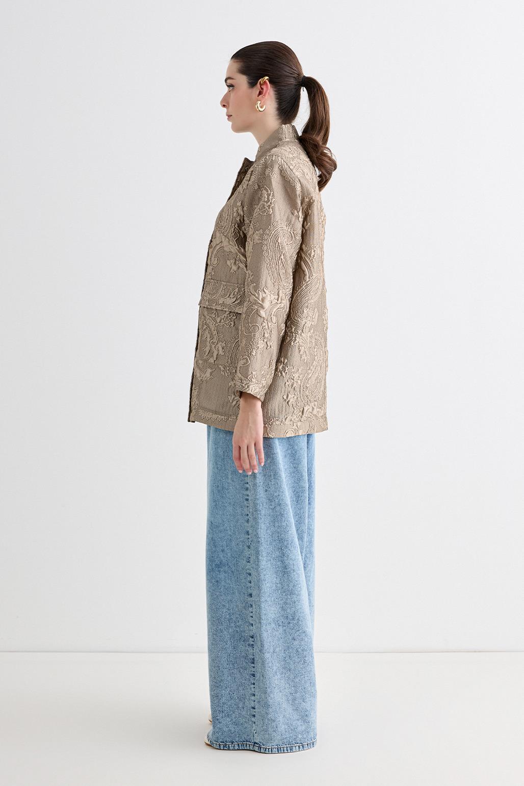 Sonia Jacquard Bomber Jacket Beige