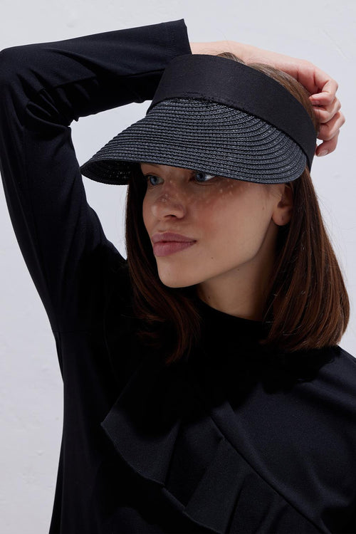 Straw Adjustable Visor Hat Black