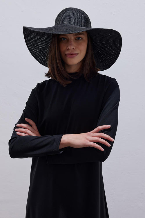 Straw Beach Hat Black