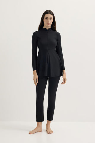 Stretch Stand Collar Modest Swimwear Set Black
