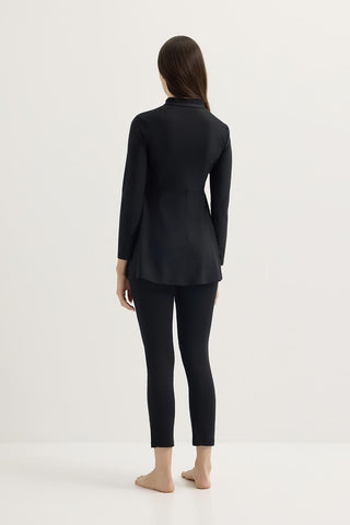 Stretch Stand Collar Modest Swimwear Set Black