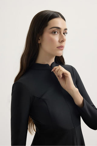 Stretch Stand Collar Modest Swimwear Set Black