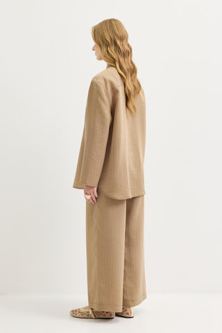 Striped Button-Detail Tencel Shirt & Trousers Set Camel