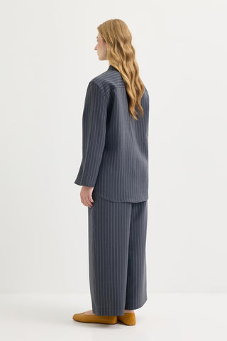 Striped Button-Detail Tencel Shirt & Trousers Set Dark Navy