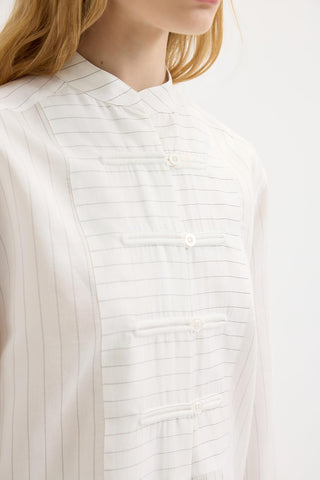 Striped Button-Detail Tencel Shirt & Trousers Set White