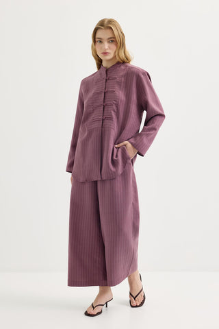 Striped Button-Detail Tencel Shirt & Trousers Set Plum