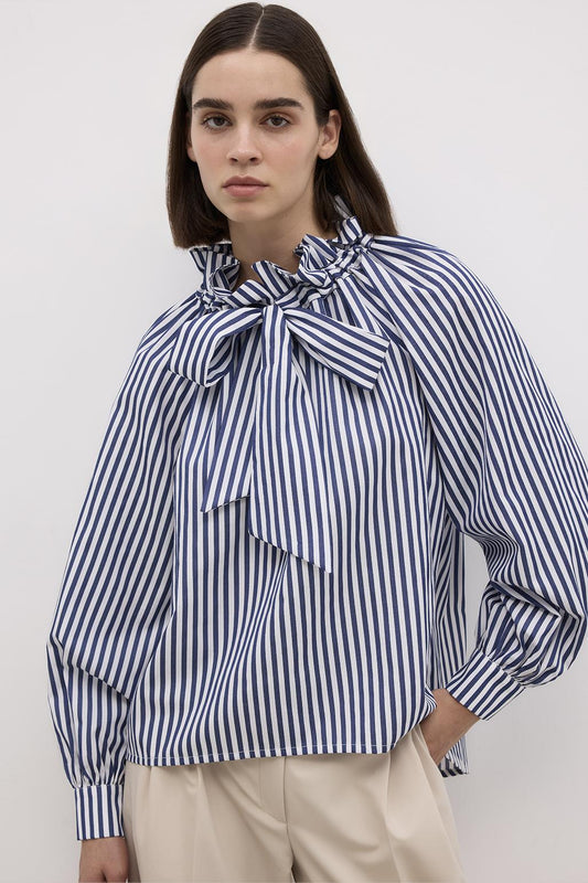 Striped Collar Detail Shirt Blue Striped