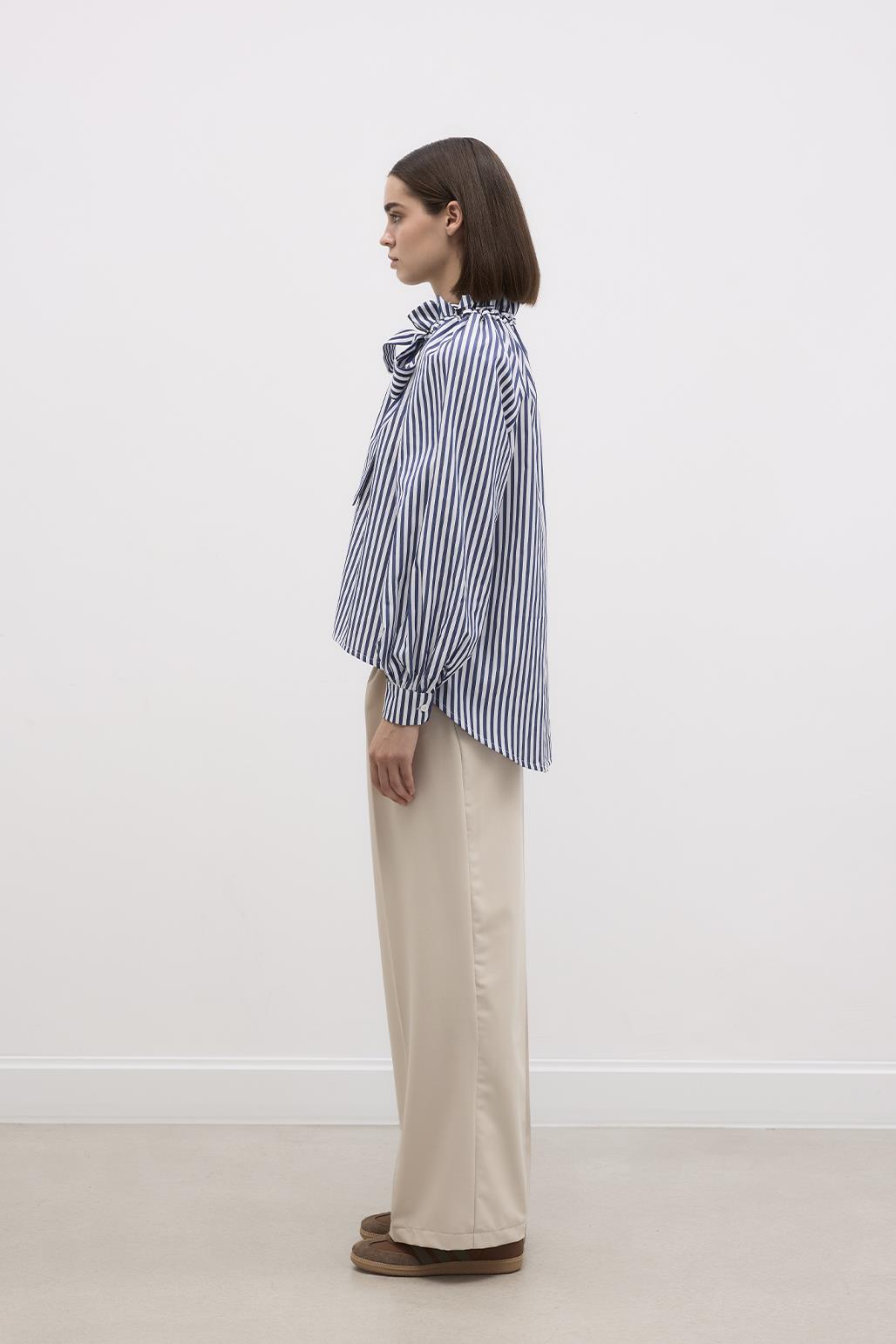 Striped Collar Detail Shirt Blue Striped