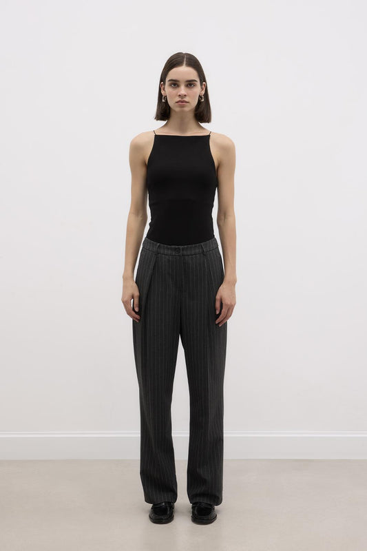 Striped Fit Palazzo Trousers Gray