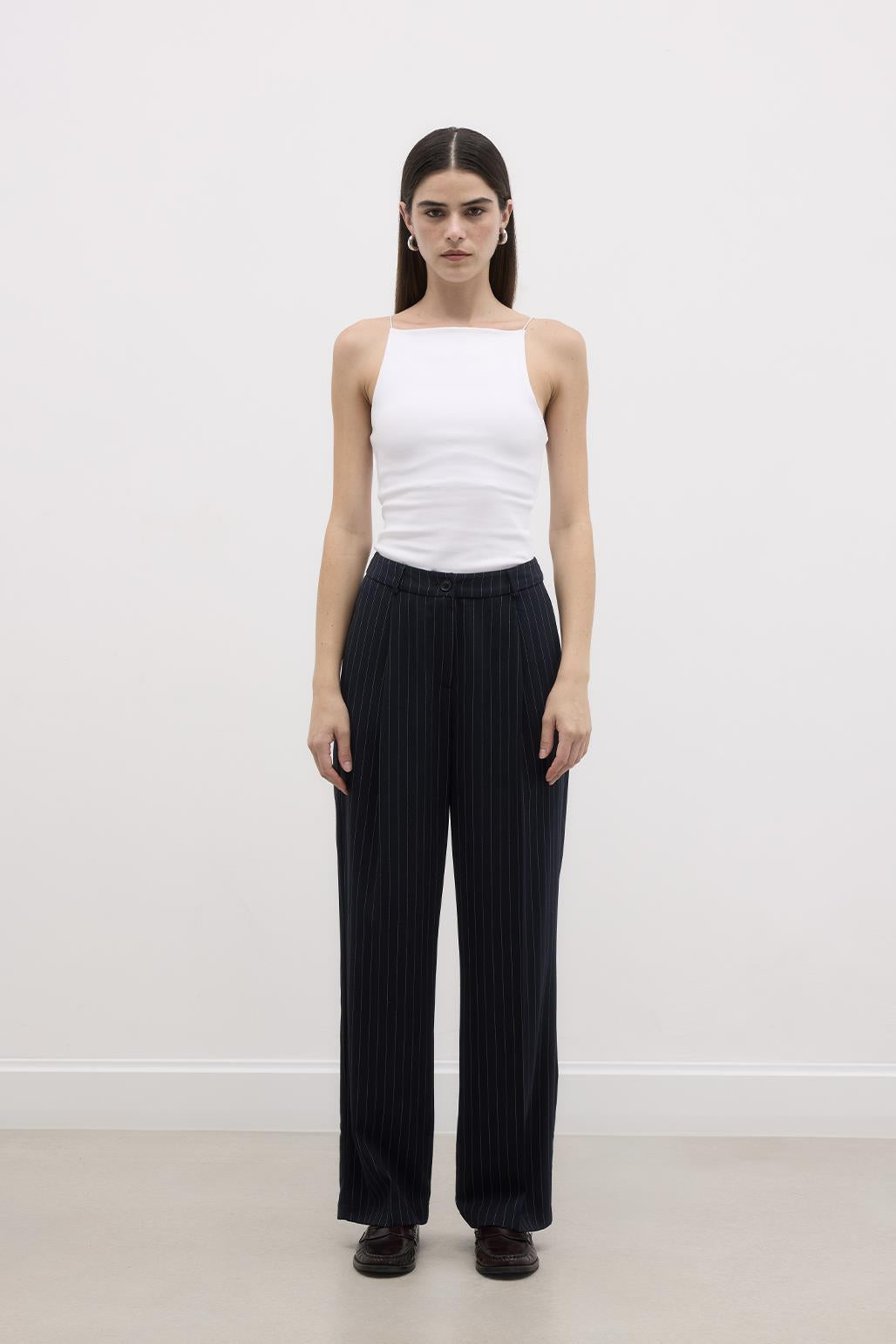 Striped Fit Palazzo Trousers Navy Blue