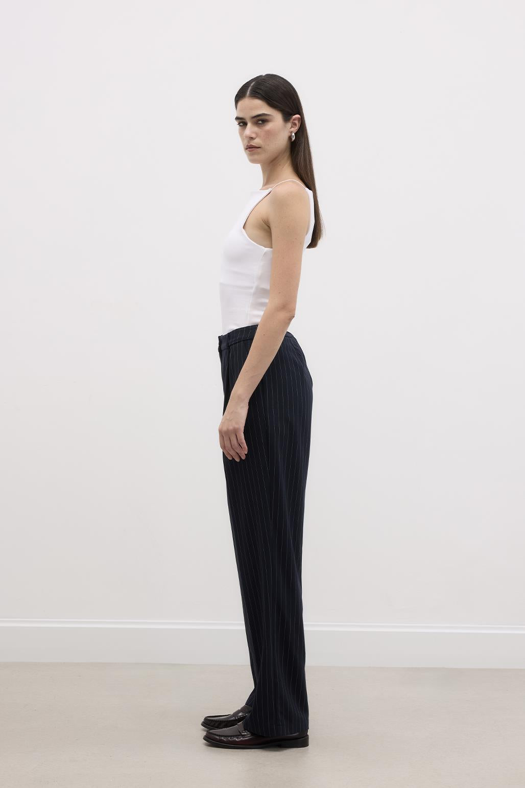 Striped Fit Palazzo Trousers Navy Blue