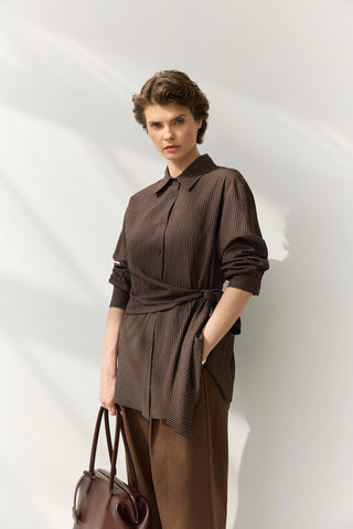 Striped Knot Detail Shirt Brown