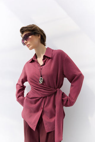 Striped Knot Detail Shirt Burgundy