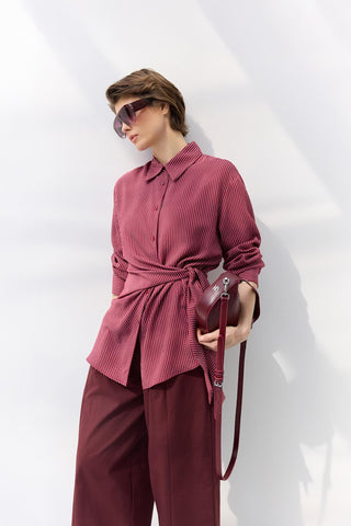 Striped Knot Detail Shirt Burgundy