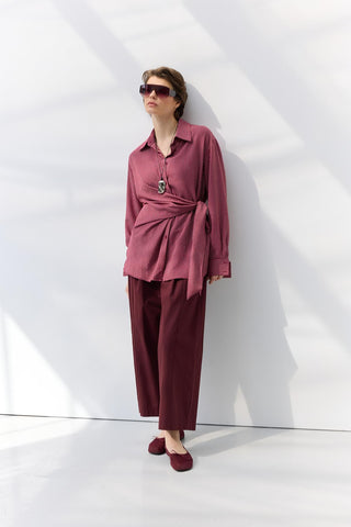 Striped Knot Detail Shirt Burgundy
