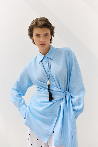 Striped Knot Detail Shirt Light Blue