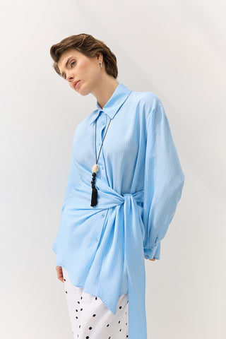 Striped Knot Detail Shirt Light Blue