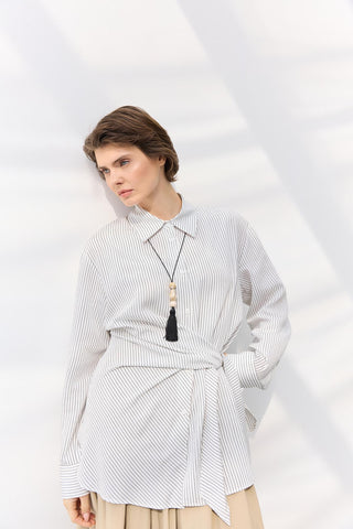 Striped Knot Detail Shirt White