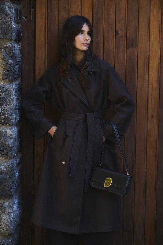 Suede Belted Long Trenchcoat Bitter Brown