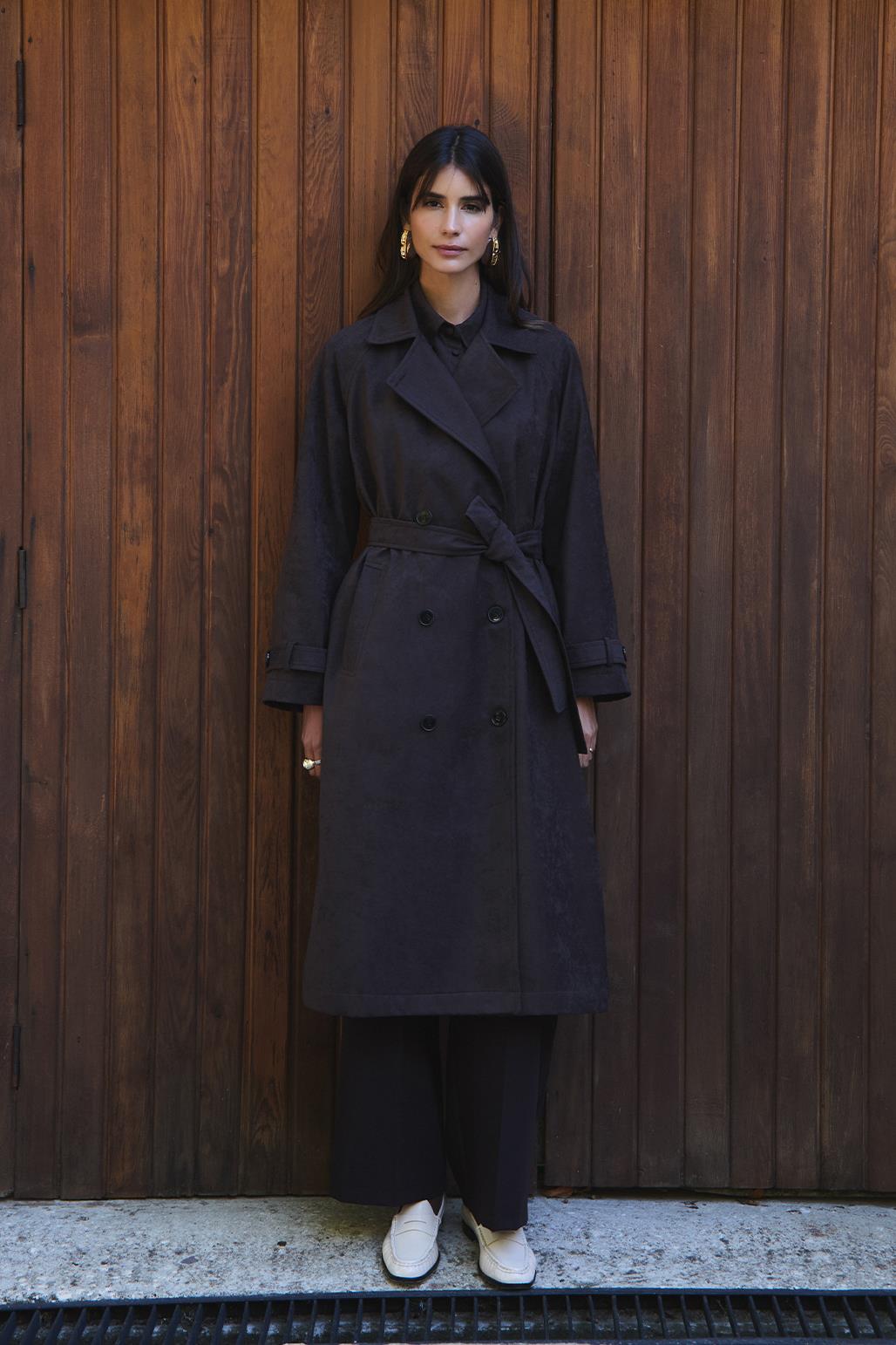 Suede Belted Long Trenchcoat Bitter Brown