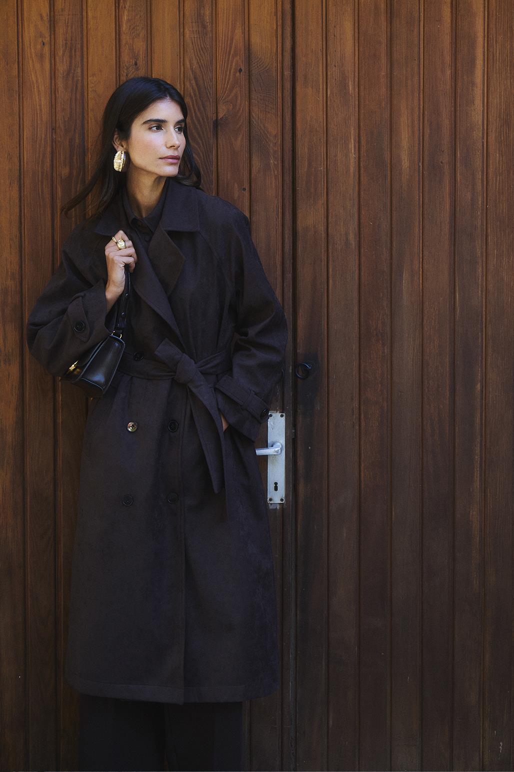 Suede Belted Long Trenchcoat Bitter Brown