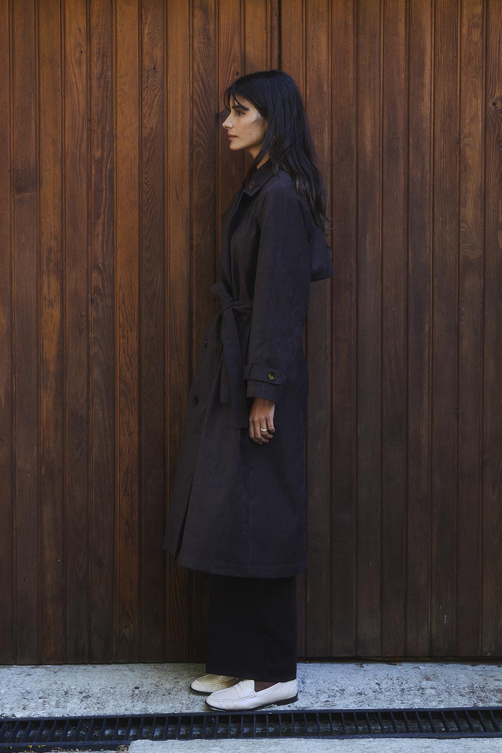 Suede Belted Long Trenchcoat Bitter Brown