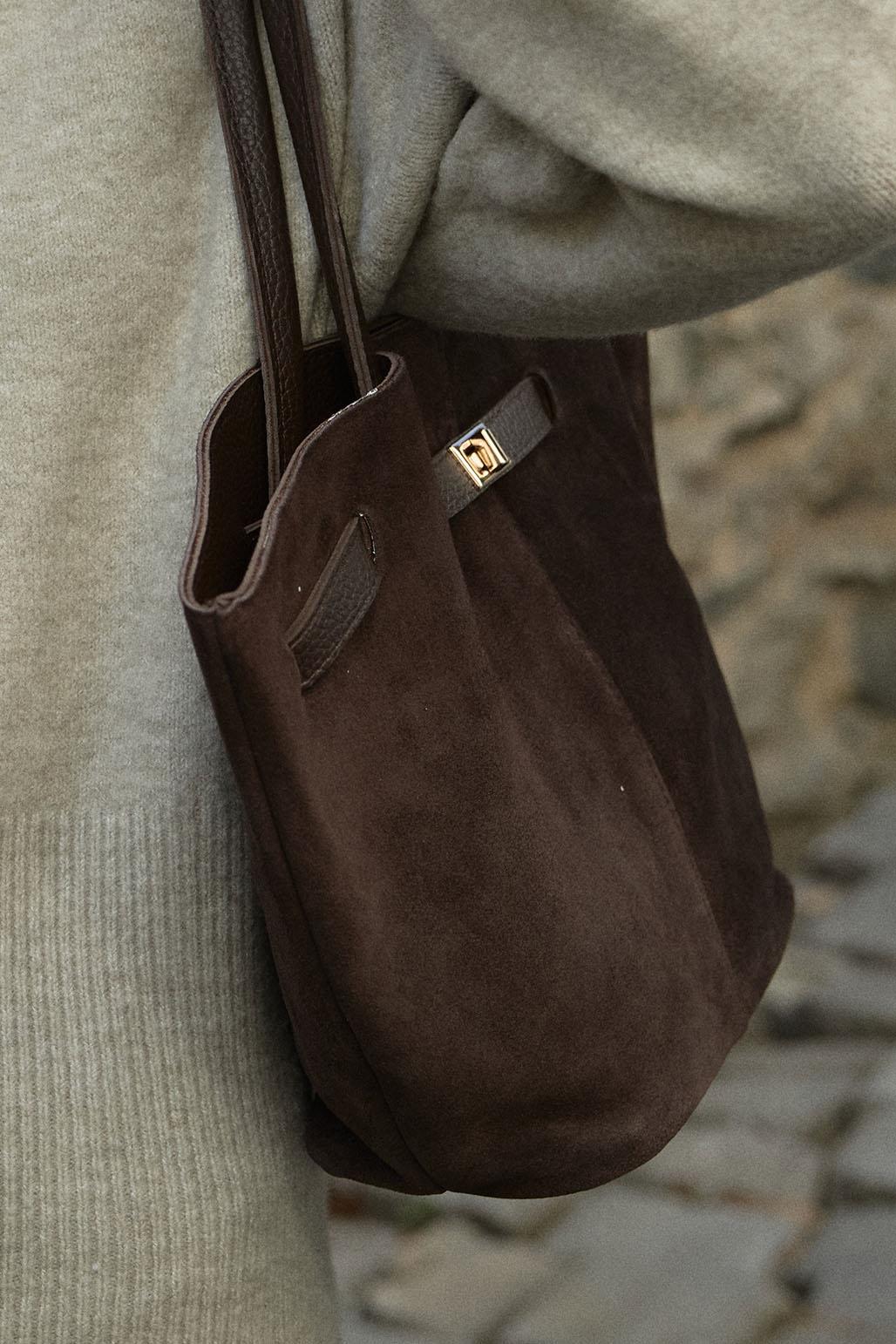 Suede Lenin Shoulder Bag Bitter Brown