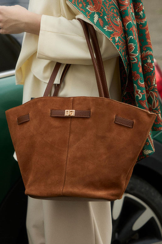 Suede Lenin Shoulder Bag Tan