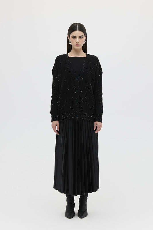 Sweater Cardigan with Sequin Transition Black