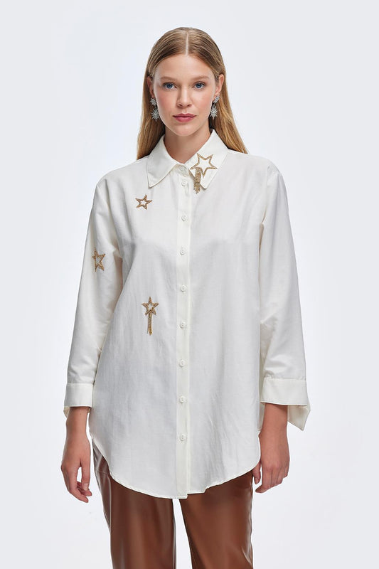 Stone Embroidered Shirt Ecru