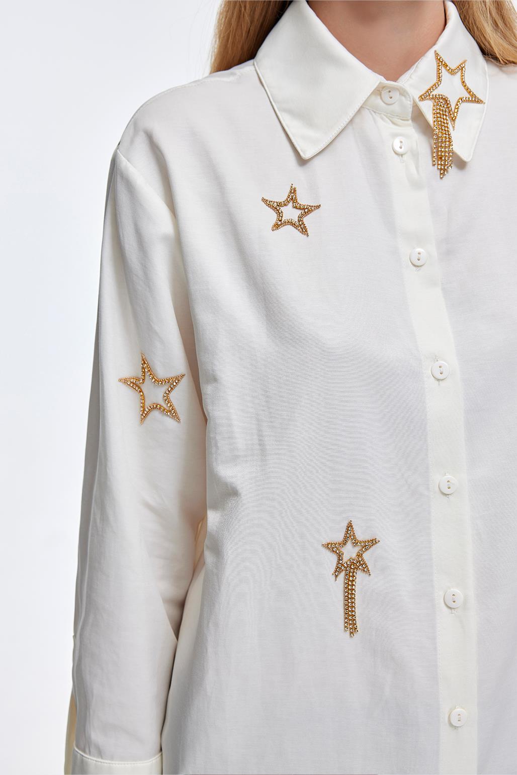 Stone Embroidered Shirt Ecru