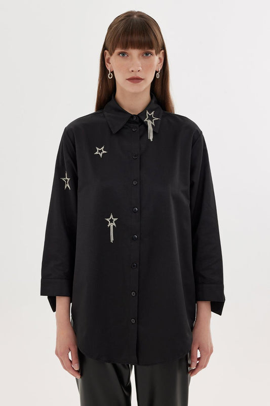 Stone Embroidered Shirt Black