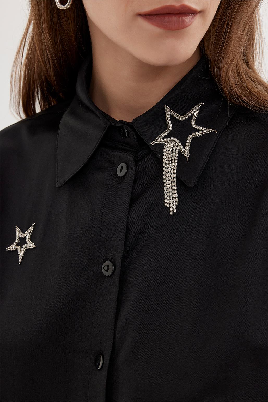 Stone Embroidered Shirt Black