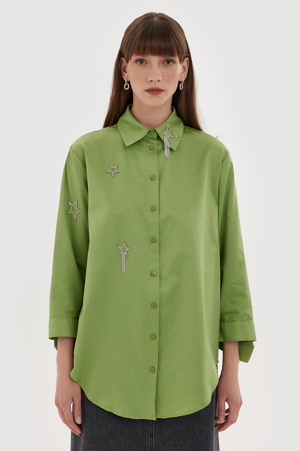 Stone Embroidered Shirt Green