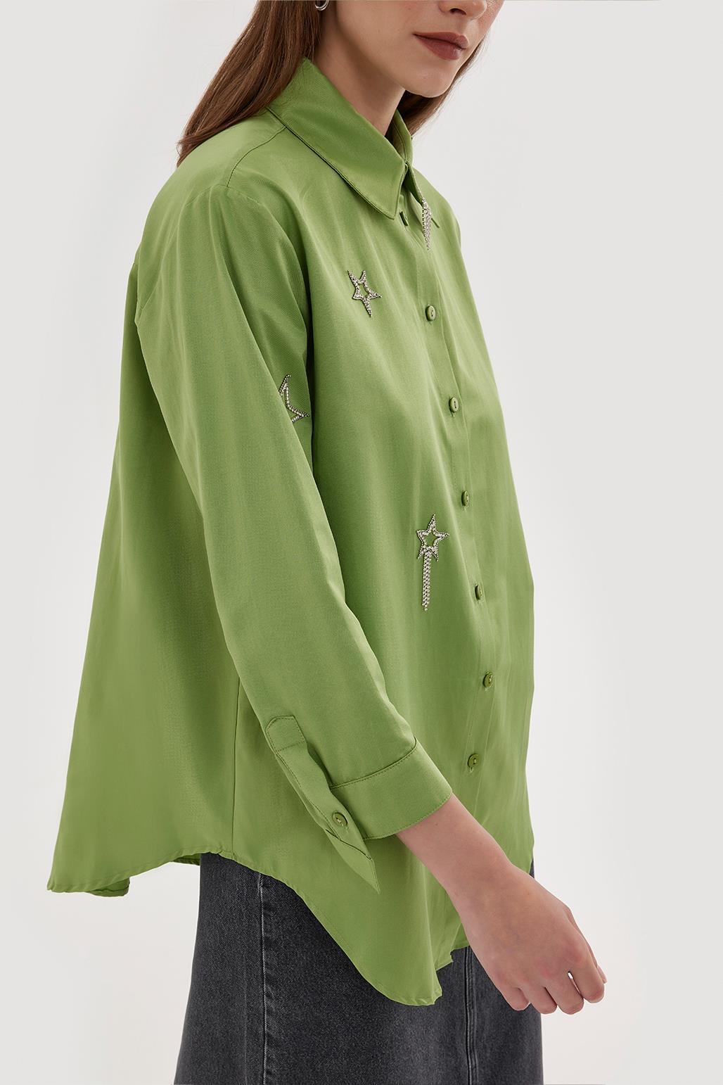 Stone Embroidered Shirt Green