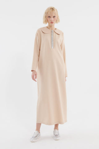 Stone Embroidered Dress Beige