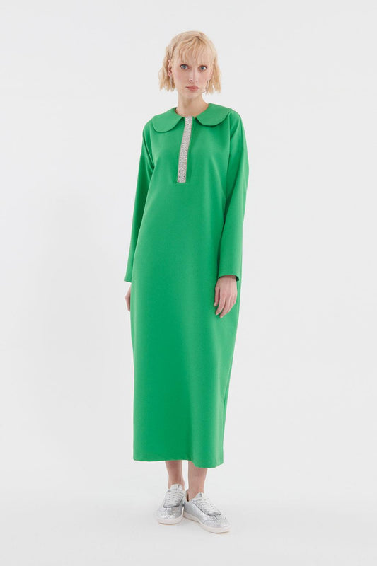 Stone Embroidered Dress Green