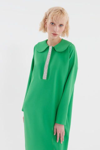 Stone Embroidered Dress Green