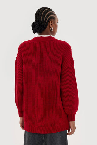 Stone Embroidered Cardigan Burgundy