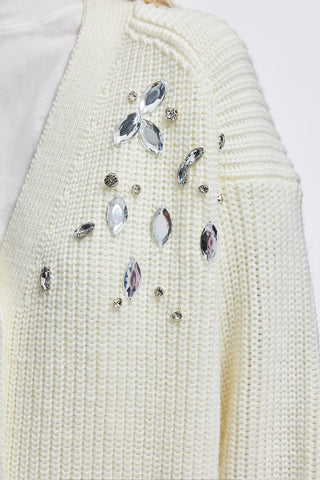 Stone Embroidered Cardigan Ecru