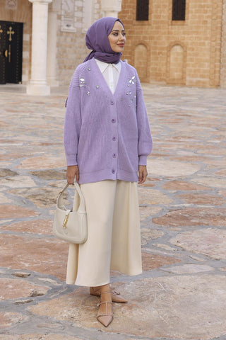 Stone Embroidered Cardigan Lilac