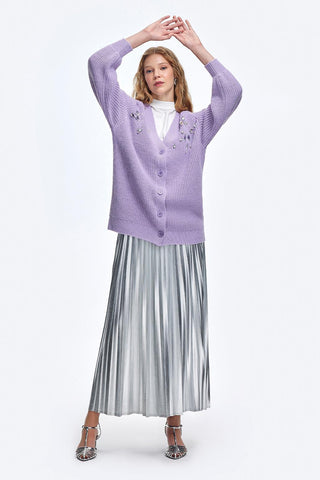 Stone Embroidered Cardigan Lilac