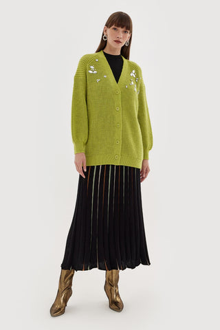Stone Embroidered Cardigan Olive