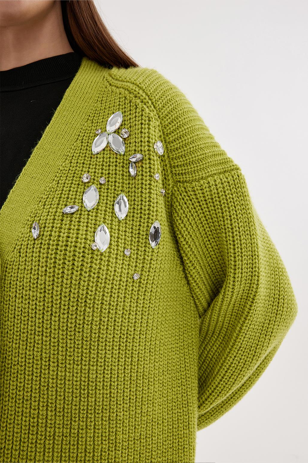 Stone Embroidered Cardigan Olive