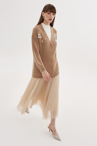 Stone Embroidered Cardigan Mink