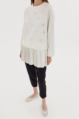 Stone Embroidered Pleated Tunic Ecru