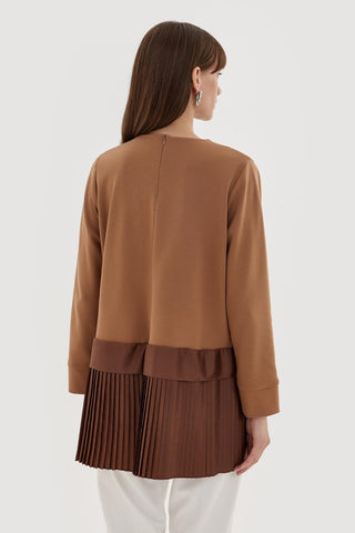 Stone Embroidered Pleated Tunic Brown