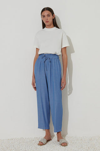 Tencel Elastic Waist Trousers Blue